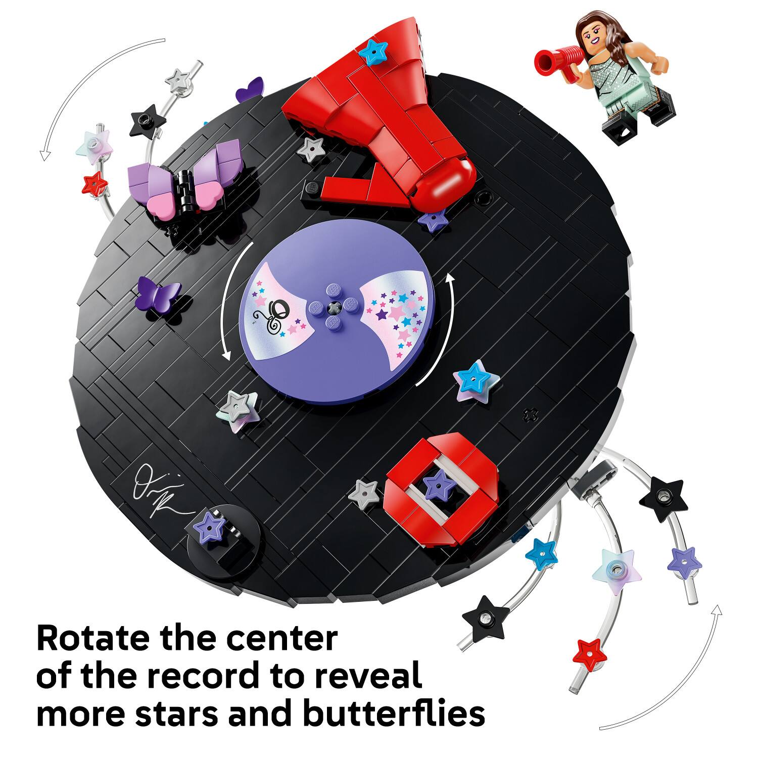 Rotate the center of the record to reveal more stars and butterflies