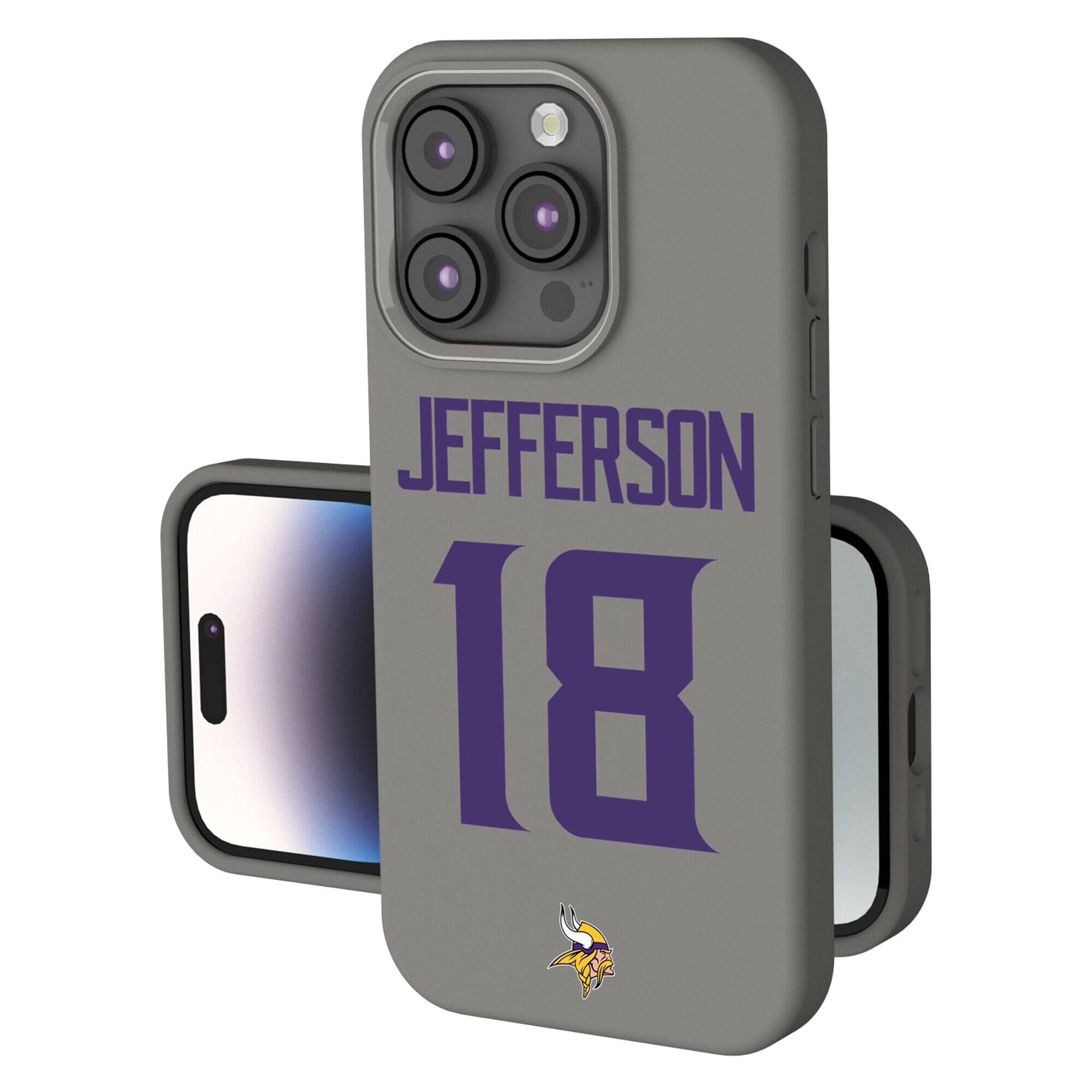 Front. Keyscaper - Justin Jefferson Gray Minnesota Vikings Ready Soft Touch iPhone Case - 14 - Gray.