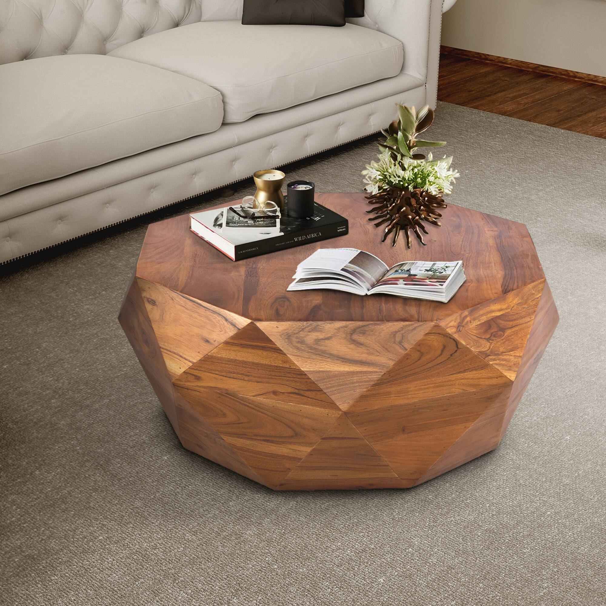 Alt View 5. Manhattan Lane - Bon 33 Inch Diamond Shape Acacia Wood Coffee Table With Smooth Top - Dark Brown.