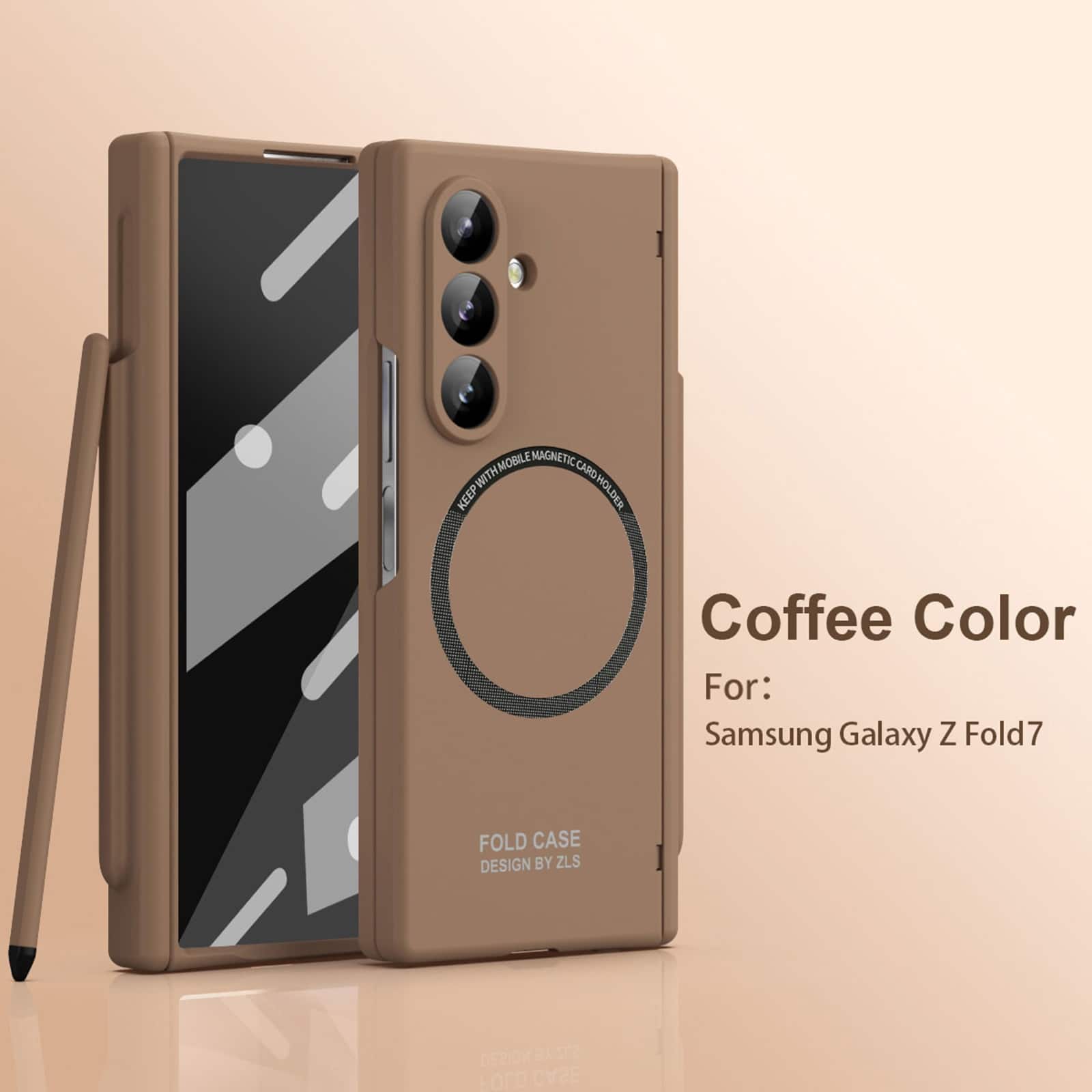 Dteck - Shockproof Phone Case for Samsung Galaxy Z Fold7 with Stylus Hinge Pen Slot, Hard PC Magnetic Cover Built in Glass Film - Brown price history on PriceWatchPro