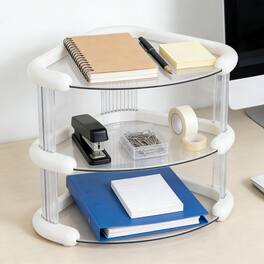 Vecelo - Triangle Corner Desktop Organizer,3 Tier Plastic Countertop Storage Rack for Kitchen, Vanity, Office - White