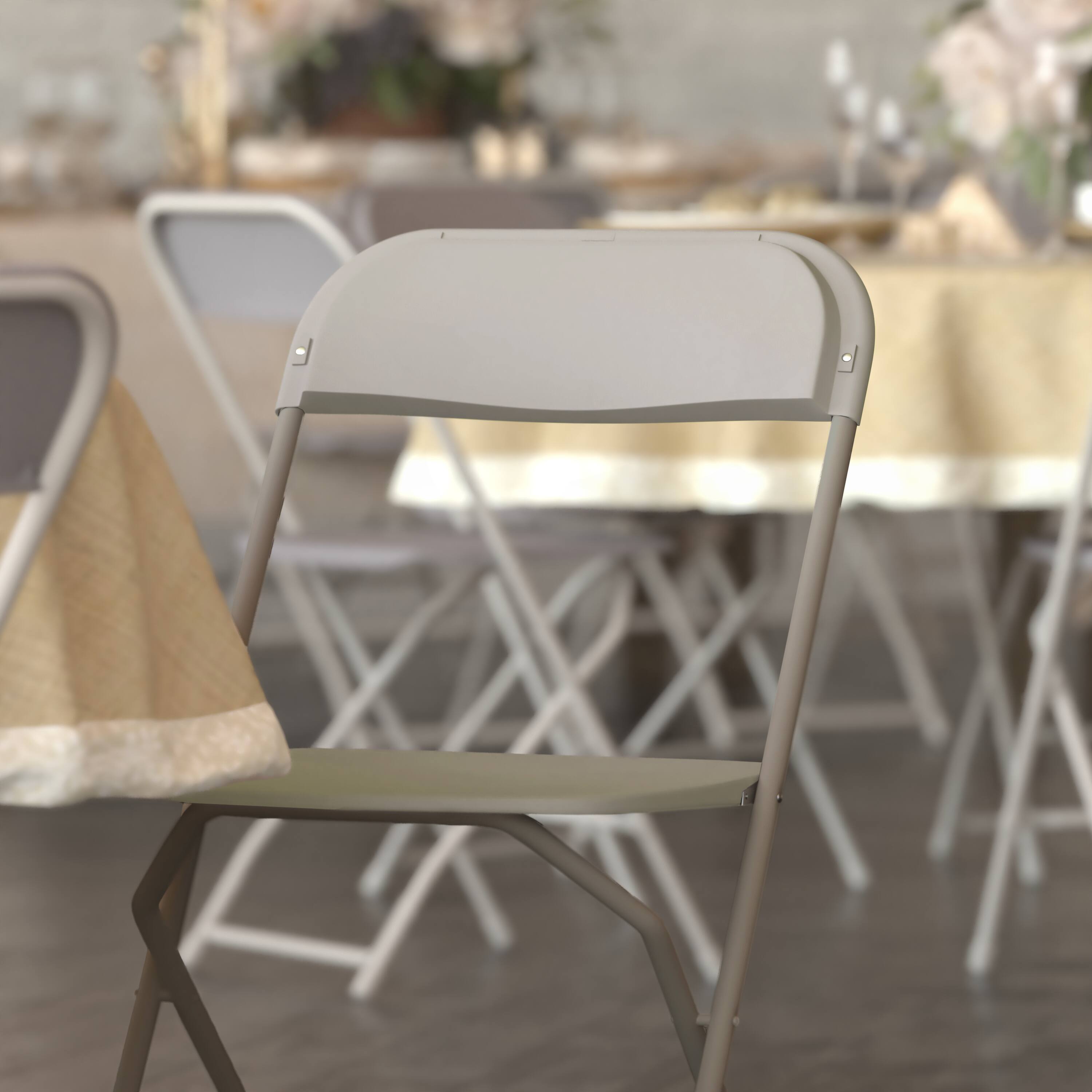 Alt View 5. Emma + Oliver - Set of 6 Stackable Folding Plastic Chairs - 650 LB Weight Capacity - Beige.