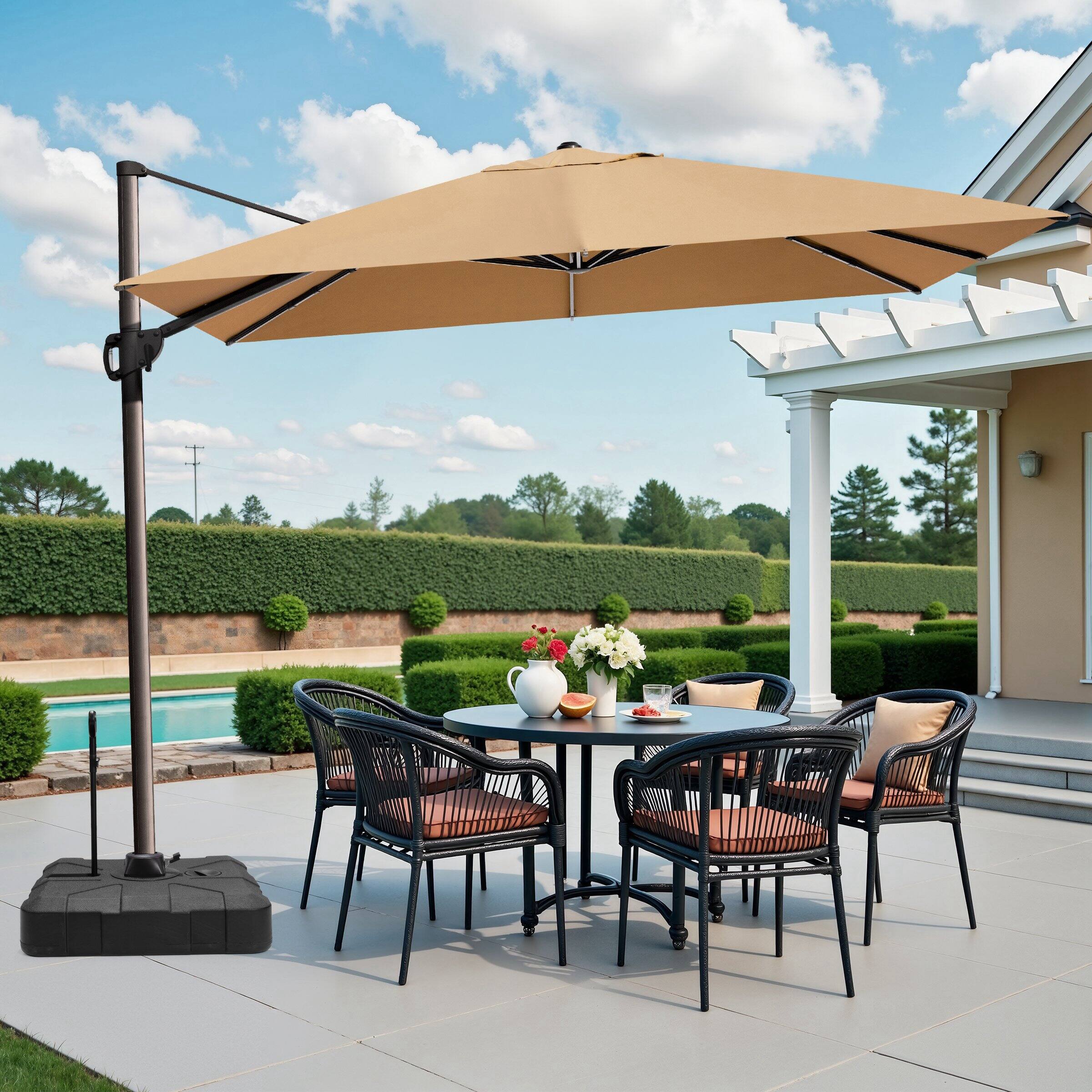 Back. Crestlive Products - Crestlive Products 12-ft Aluminum Tan Slide-tilt Cantilever Patio Umbrella with base - Brown.