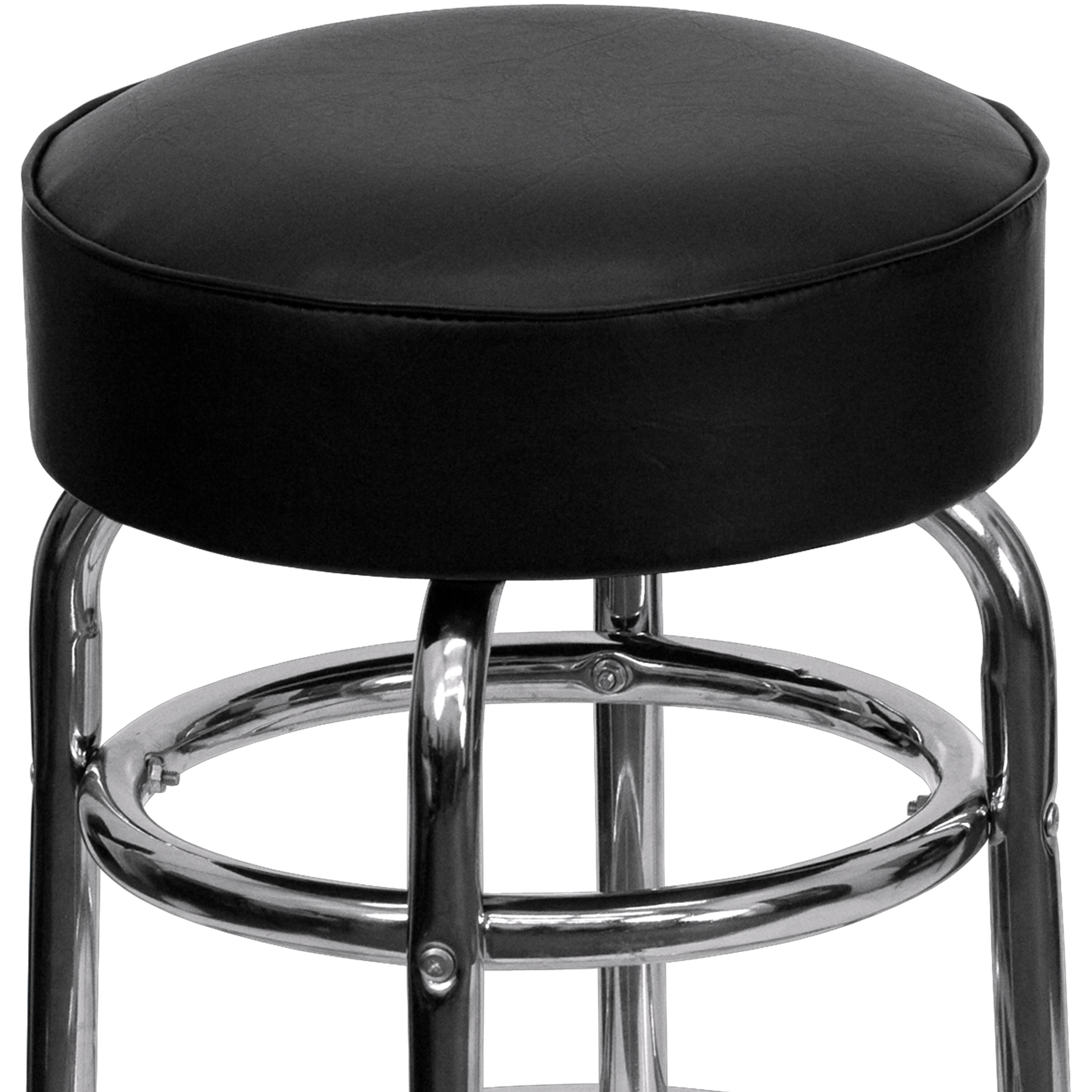 Alt View 5. Emma + Oliver - Retro Backless Double Ring Chrome Restaurant Dining Barstool - Black.