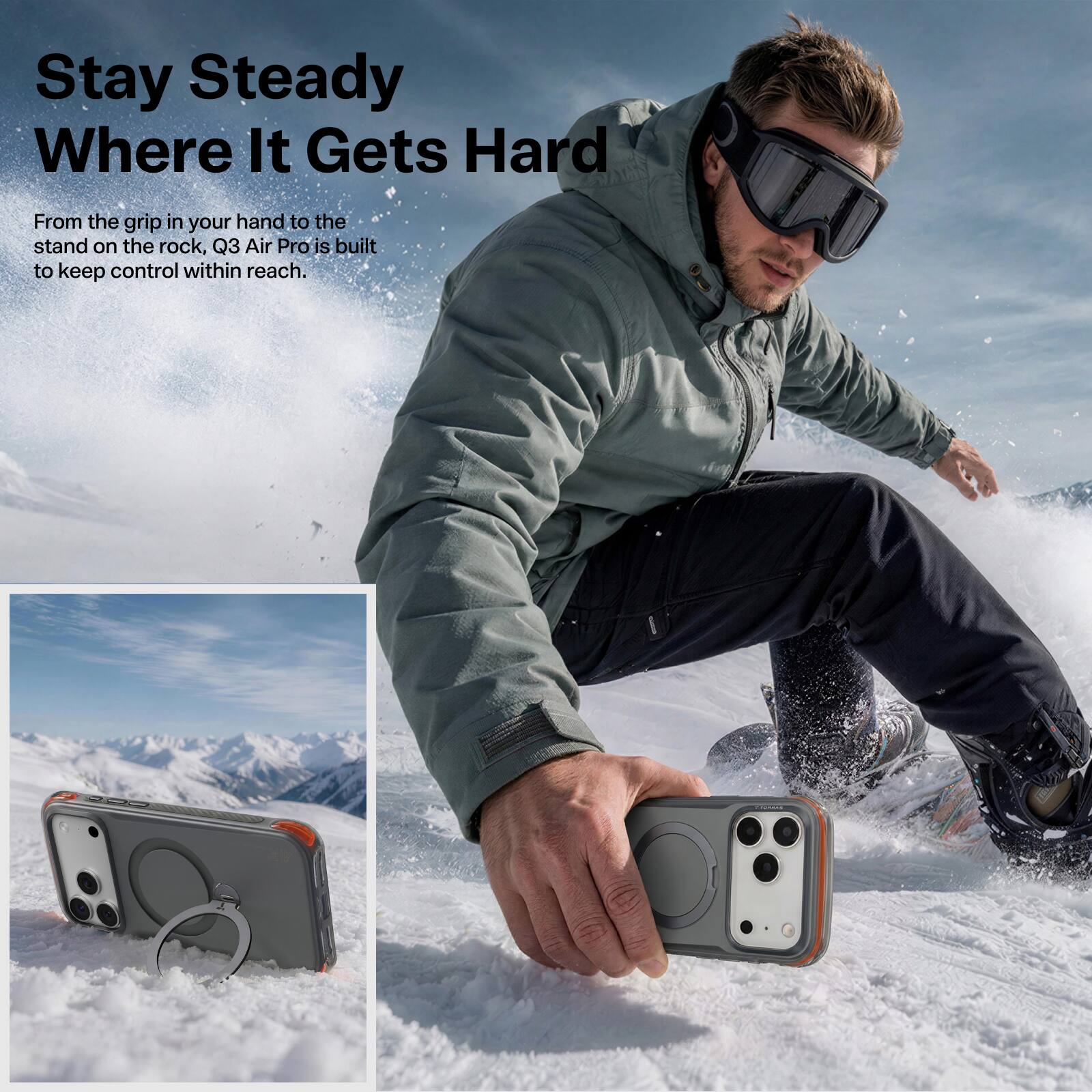 Stay Steady Where It Gets Hard

From the grip in your hand to the stand on the rock, Q3 Air Pro is built to keep control within reach.