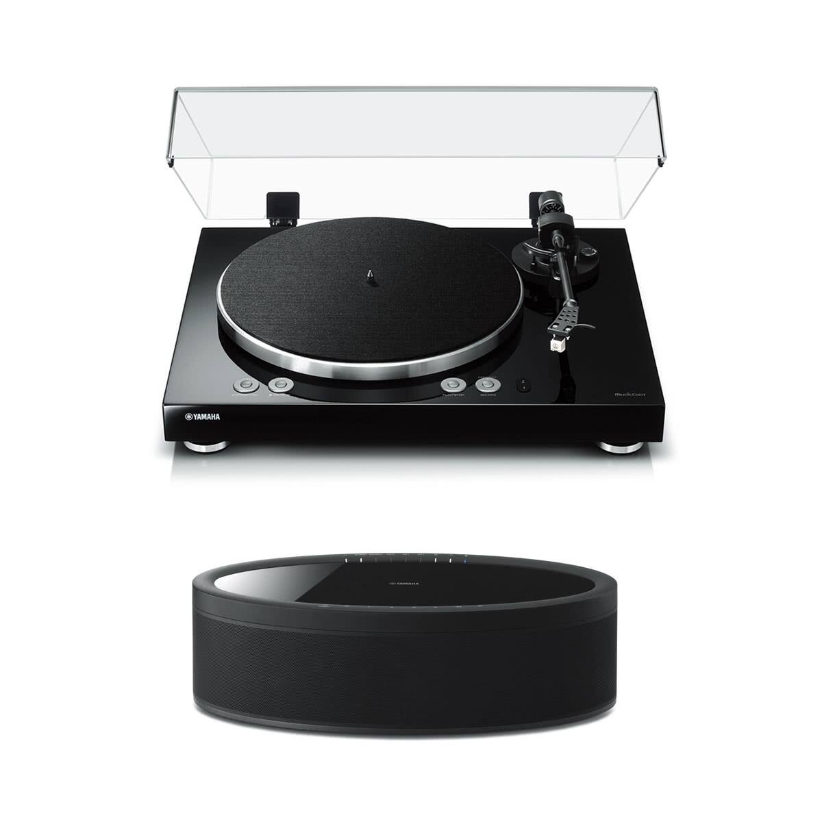 Front. Yamaha - Yamaha MusicCast Vinyl 500 Turntable with MusicCast 50 Wireless Speaker (Black) - Black.
