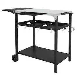 Outsunny - Shelf Outdoor Bar Cart, Stainless Steel Tabletop Patio Serving Cart with Accessories for Poolside - Black