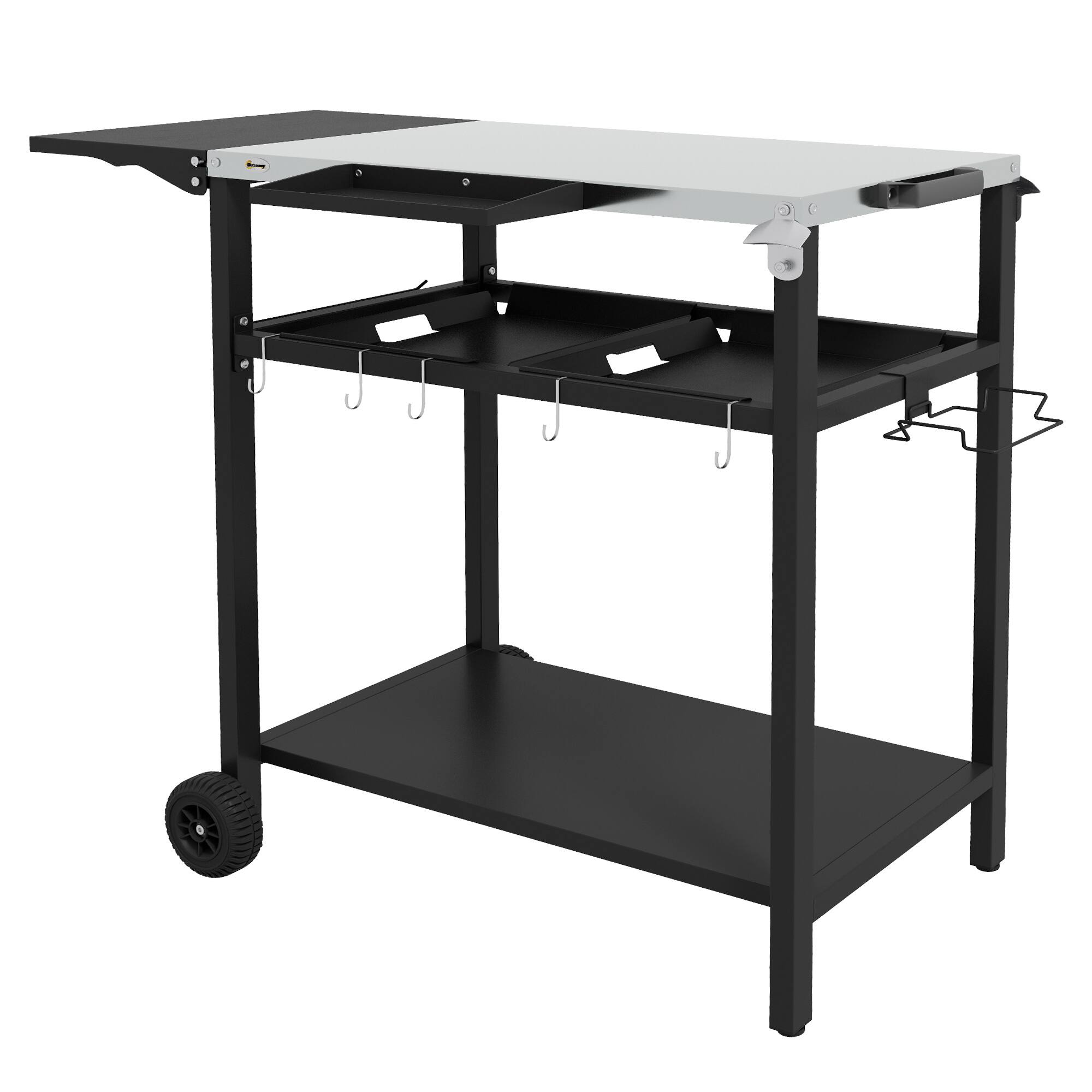 Front. Outsunny - Shelf Outdoor Bar Cart, Stainless Steel Tabletop Patio Serving Cart with Accessories for Poolside - Black.