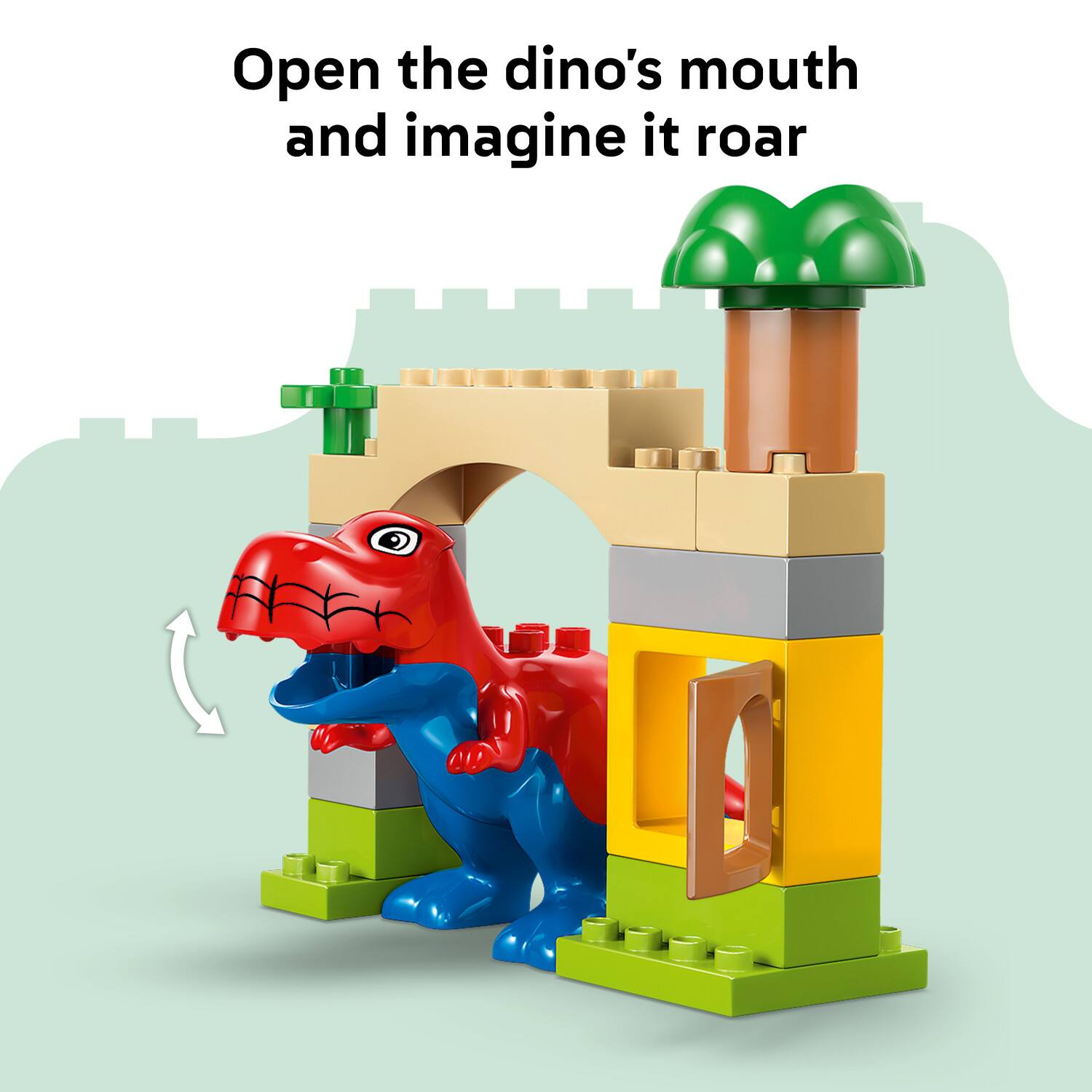 Open the dino's mouth and imagine it roar