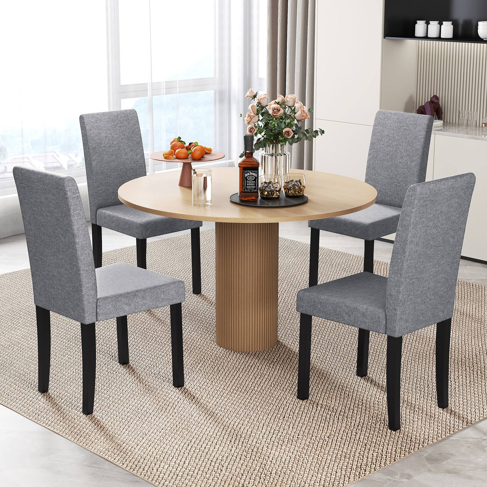 Alt View 4. Gymax - Gymax Dining Chair Set of 4 Fabric Upholstered Rubber Wood Legs Side Armless Light Gray - Gray.