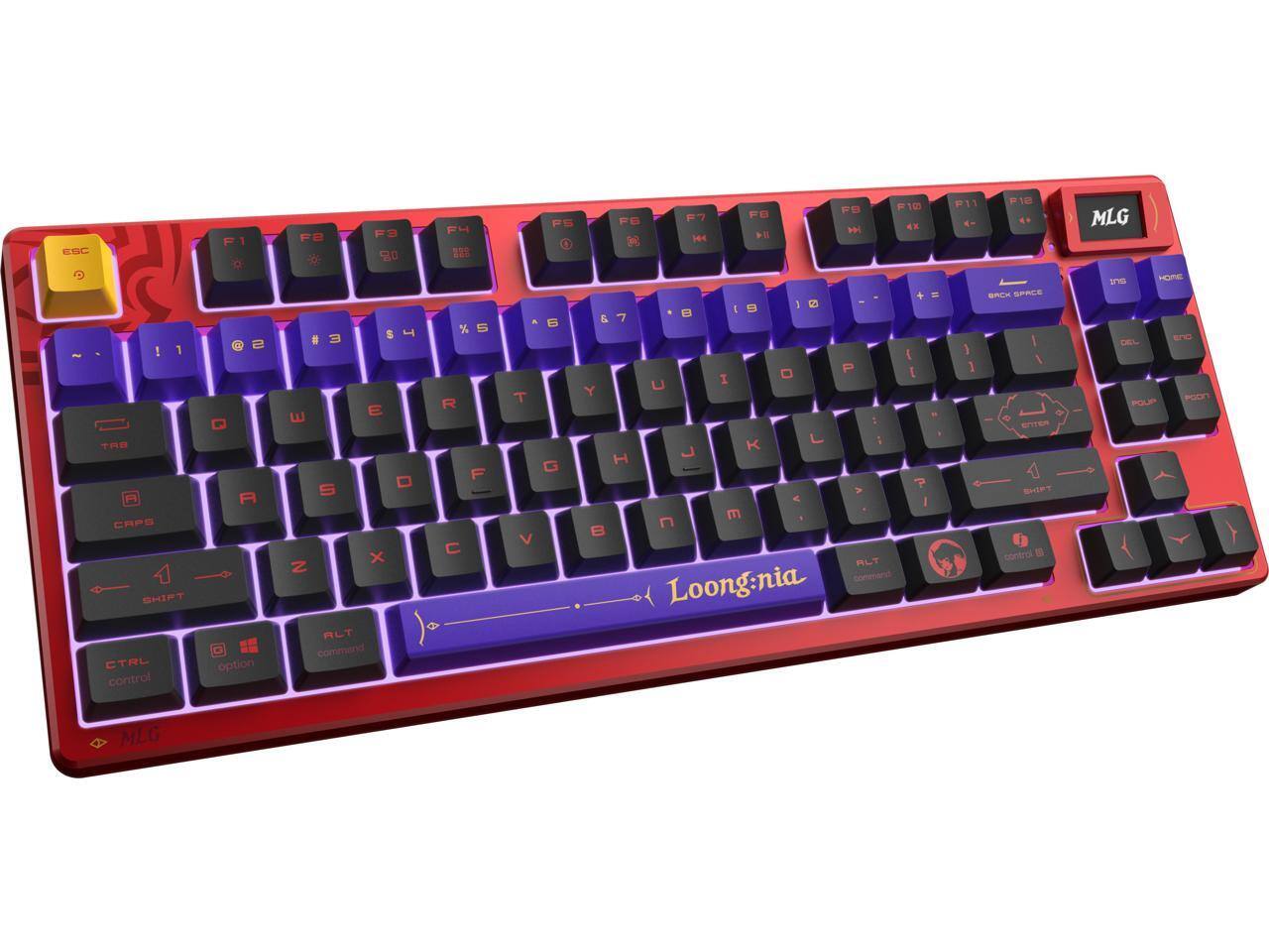 Sure, here is the corrected and grouped text from the image:

- ESC
- F1 F2 F3 F4 F5 F6 F7 F8 F9 F10 F11 F12
- 1 2 3 4 5 6 7 8 9 0 - = Backspace
- Tab Q W E R T Y U I O P [ ] \
- Caps Lock A S D F G H J K L ; ' Enter
- Shift Z X C V B N M , . / Shift
- Ctrl Option Command Spacebar Command Alt
- Fn Home End Page Up Page Down Insert Delete
- Loongnia
- MLG