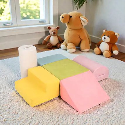 Front. BreeBe - Soft 6-Piece Baby Climber Set with High-Density Foam and Easy-Carry Handles - Macaron Multicolor.