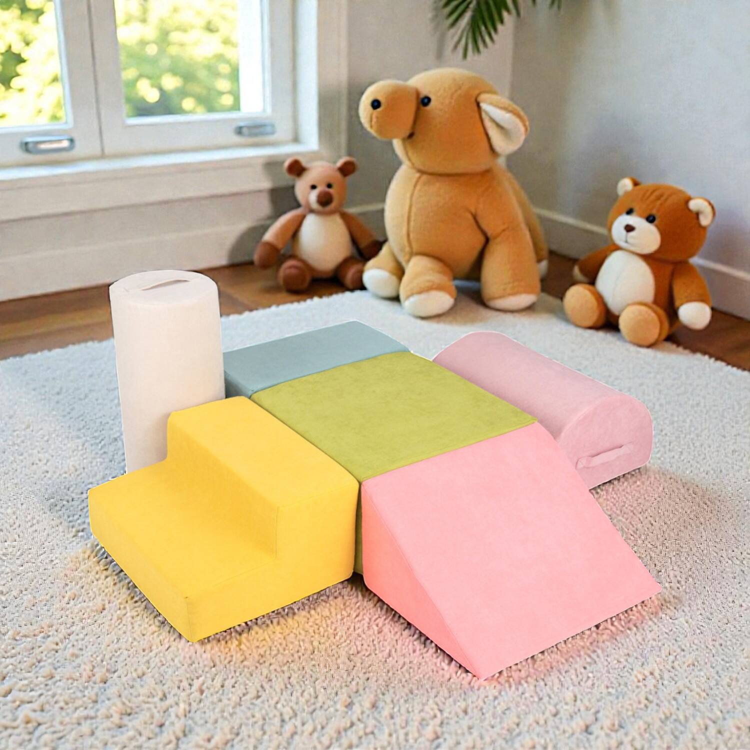 Front. BreeBe - Soft 6-Piece Baby Climber Set with High-Density Foam and Easy-Carry Handles - Macaron Multicolor.