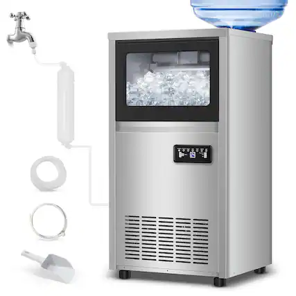 Front. HOOURE - Commercial Ice Maker Machine, 150 Lbs /24H, 30 lbs Bin,Built-in or Freestanding, Stainless Steel - Stainless steel.