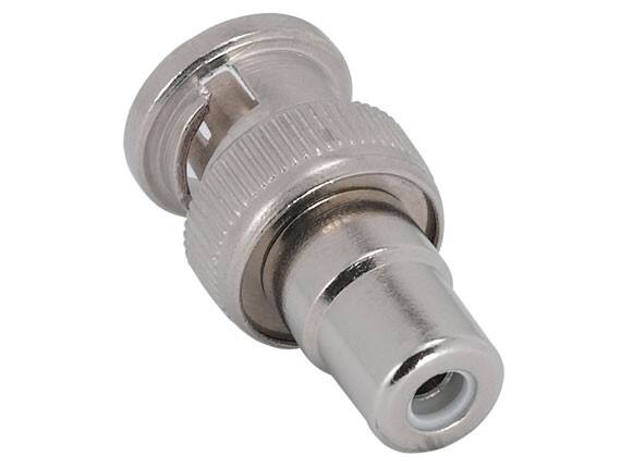 Angle. Cable Leader - BNC Male to RCA Female Adapter - Silver.