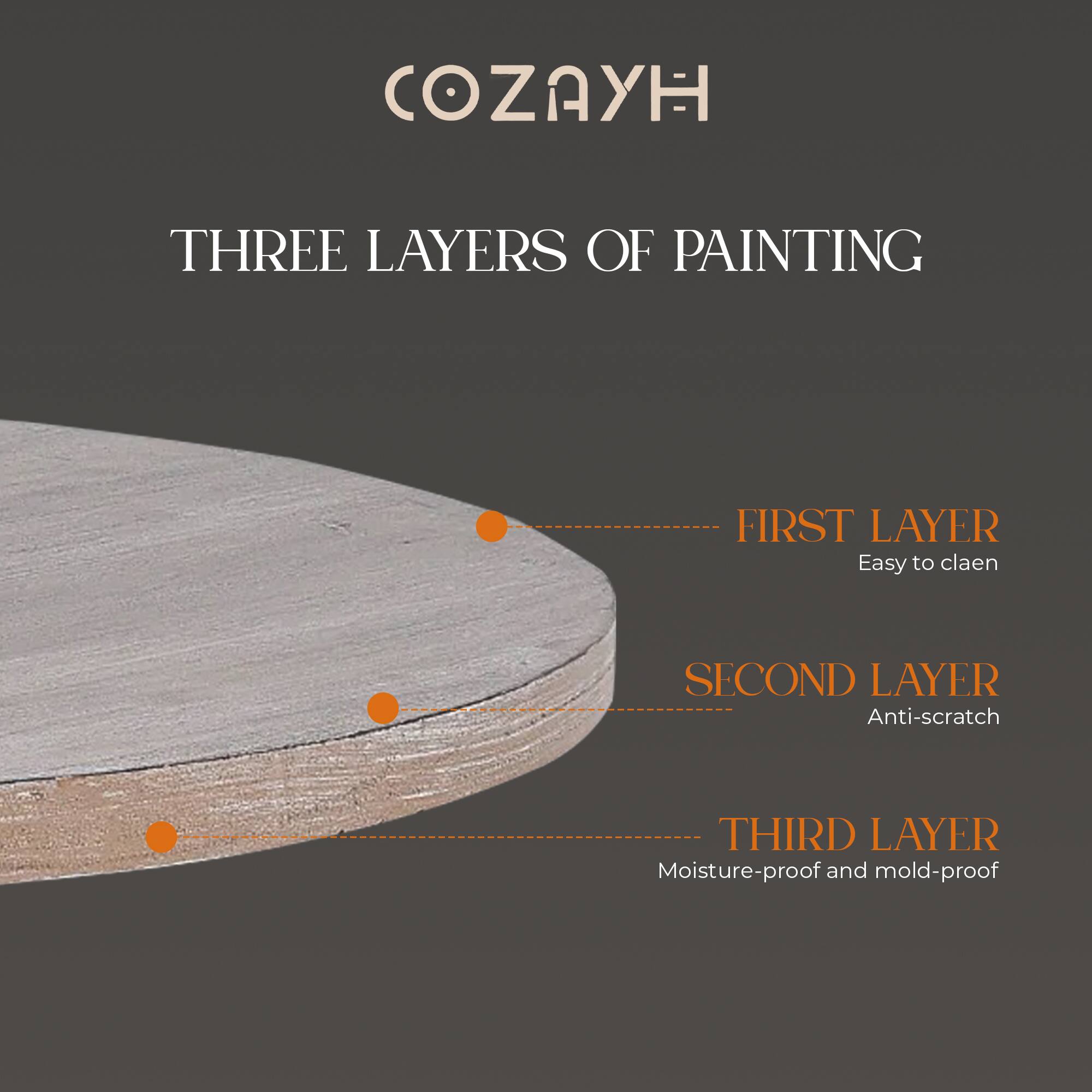COZAYH

THREE LAYERS OF PAINTING

FIRST LAYER  
Easy to clean

SECOND LAYER  
Anti-scratch

THIRD LAYER  
Moisture-proof and mold-proof