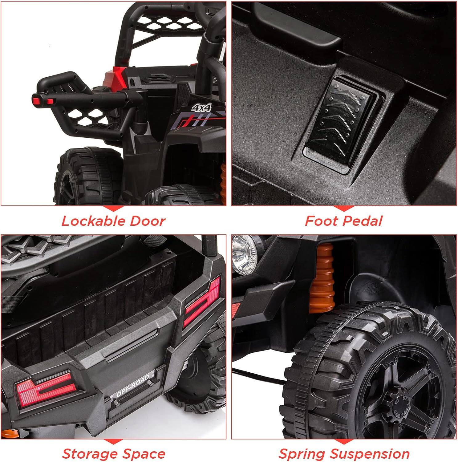 - Lockable Door
- Foot Pedal
- Storage Space
- Spring Suspension