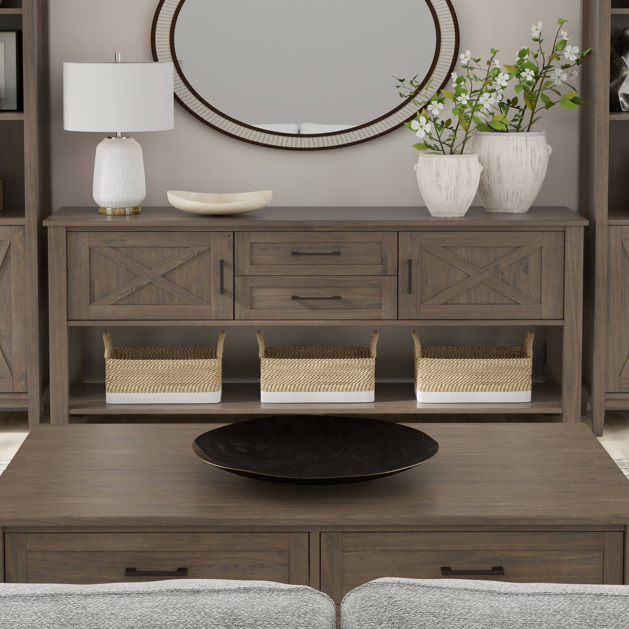 Angle. Simpli Home - Ela SOLID WOOD 48 inch Wide Transitional Console Table in Smoky Brown - Smoky Brown.