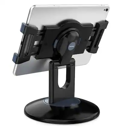 Front. FINEAK - 360° Rotating Retail Kiosk POS Stand, Heavy Duty iPad Holder Fits 6-13" Tablets - Black - Black.