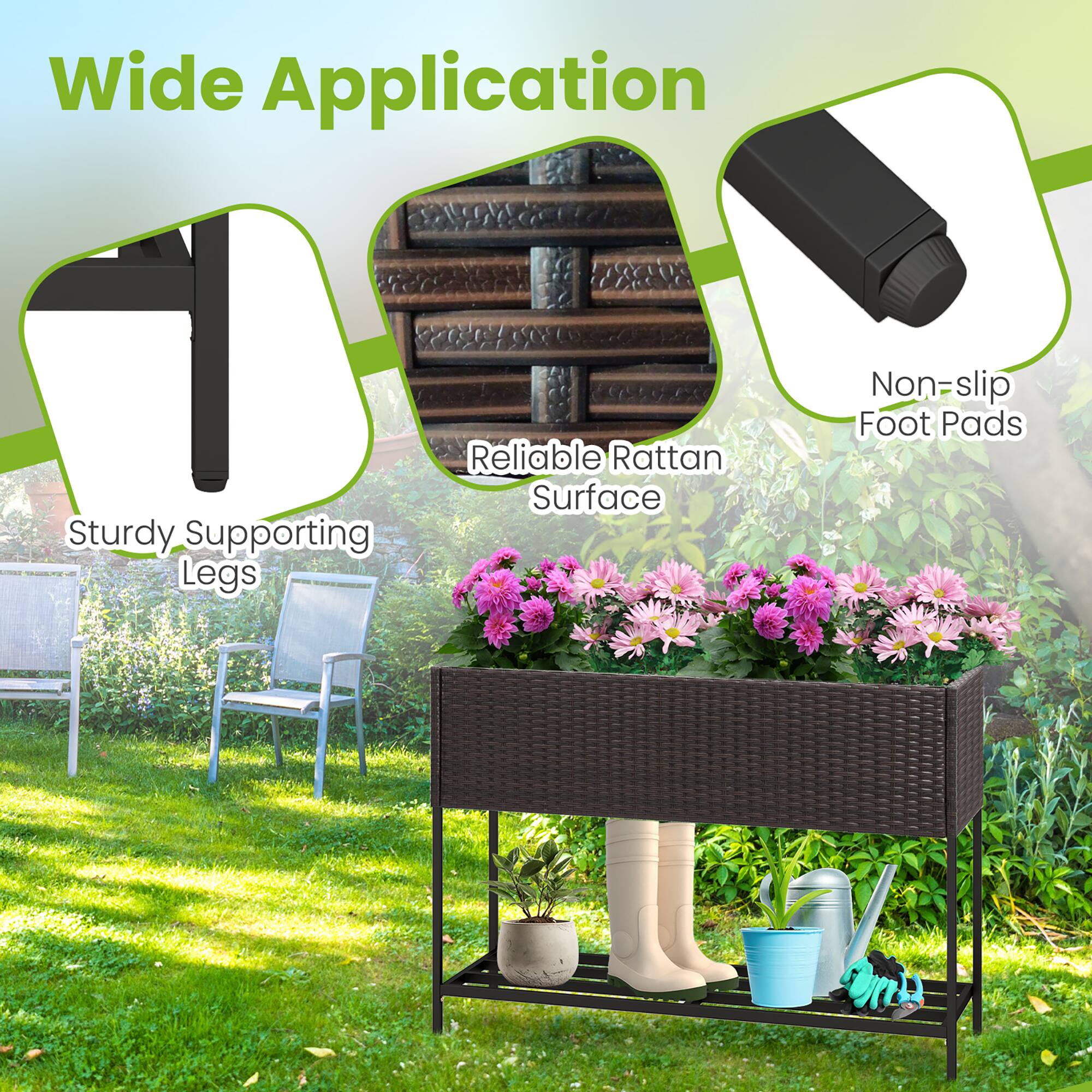 Wide Application  
Sturdy Supporting Legs  
Reliable Rattan Surface  
Non-slip Foot Pads