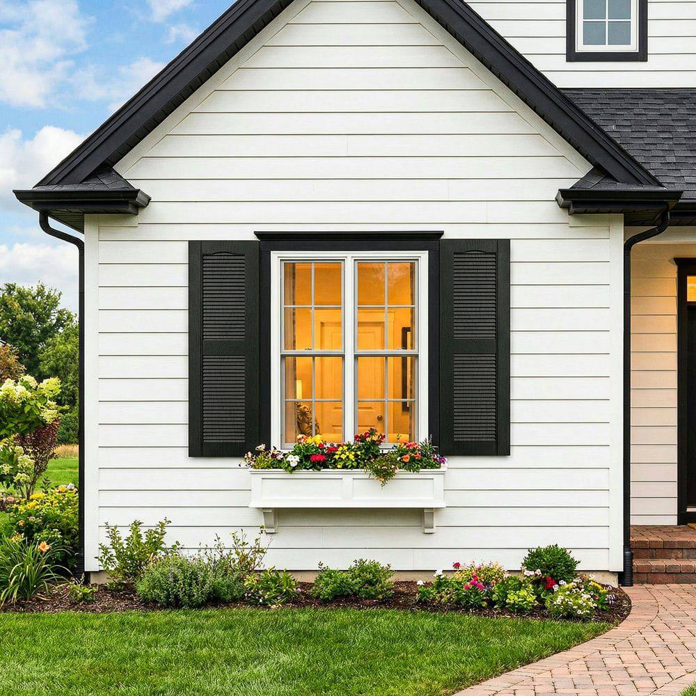 Back. Kadyn - Decorative Faux Shutters, Sturdy, Hassle-Free Design for Indoor & Outdoor Use, 14"x31", Black - Black.