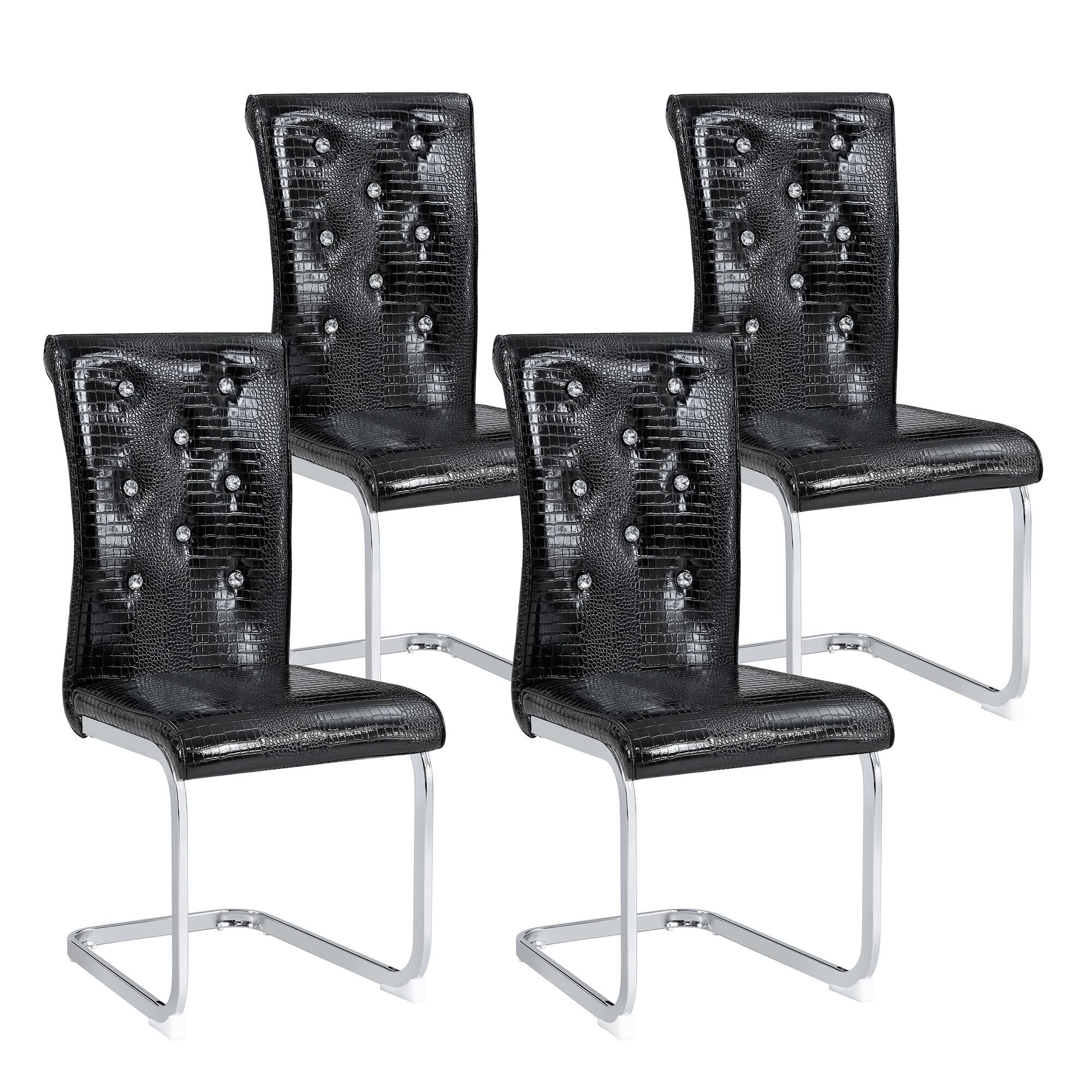 Alt View 6. Loheer - Vintage Alligator Texture Dining Chairs Set of 2 3.3ft H - Black.