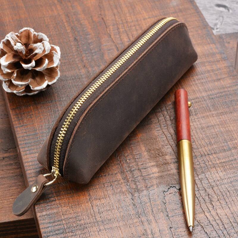 Alt View 5. Steel Horse Leather - The Paavo Leather Pen Case | Leather Makeup Pouch - Dark Brown.