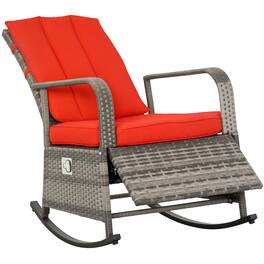 Outsunny - Wicker Outdoor Rocking Chair, Patio Recliner with Adjustment Backrest, PE Rattan Lounge Chair - Mixed Brown/Red