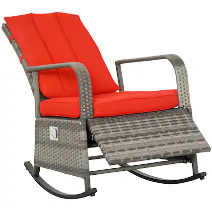 Front. Outsunny - Wicker Outdoor Rocking Chair, Patio Recliner with Adjustment Backrest, PE Rattan Lounge Chair - Mixed Brown/Red.