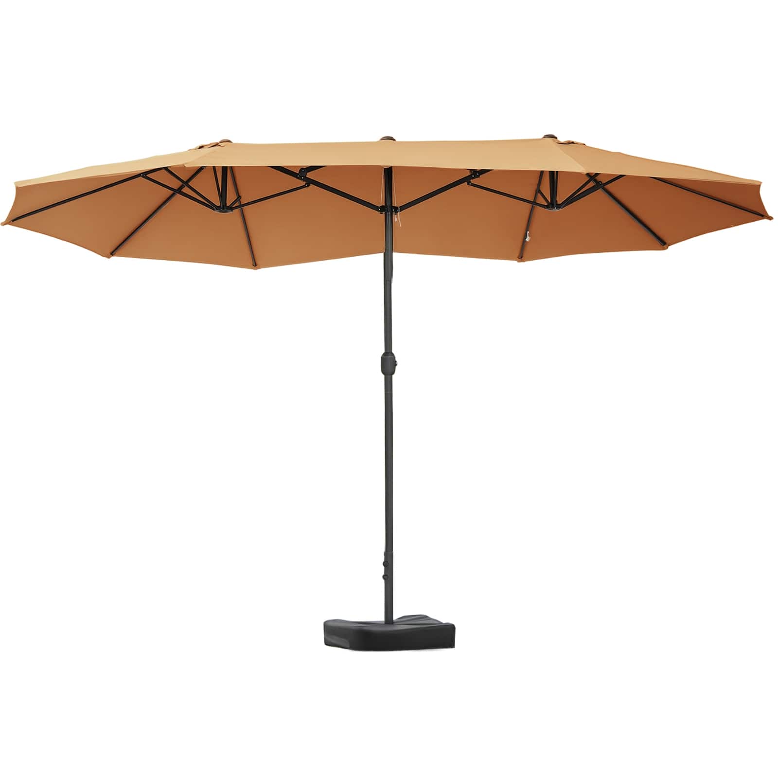 Outsunny - Large Patio Umbrella with Base Included, 15' Steel Rectangular Double Sided Outdoor Umbrella - Coffee