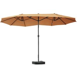 Outsunny - Large Patio Umbrella with Base Included, 15' Steel Rectangular Double Sided Outdoor Umbrella - Coffee