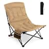 Front. Costway - Costway 1 PCS Portable Folding Camping Chair with 500 LBS Support Side Pocket and Carry Bag - Khaki.