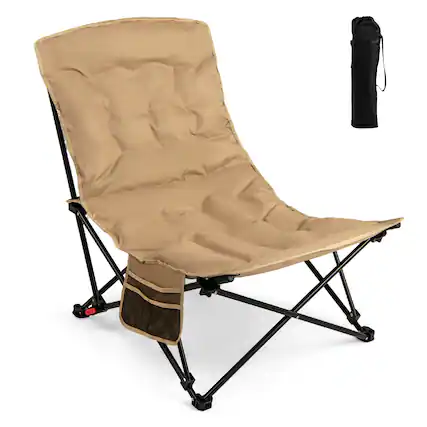 Front. Costway - Costway 1 PCS Portable Folding Camping Chair with 500 LBS Support Side Pocket and Carry Bag - Khaki.