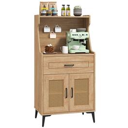 Gymax - Coffee Bar Cabinet w/Pegboard Storage Drawer & Adjustable Shelf Buffet Sideboard - Oak