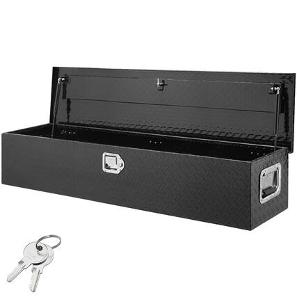 Front. VEVOR - Heavy Duty Aluminum Truck Bed Tool Box, Diamond Plate Tool Box with Side Handle and Lock Keys - Black.