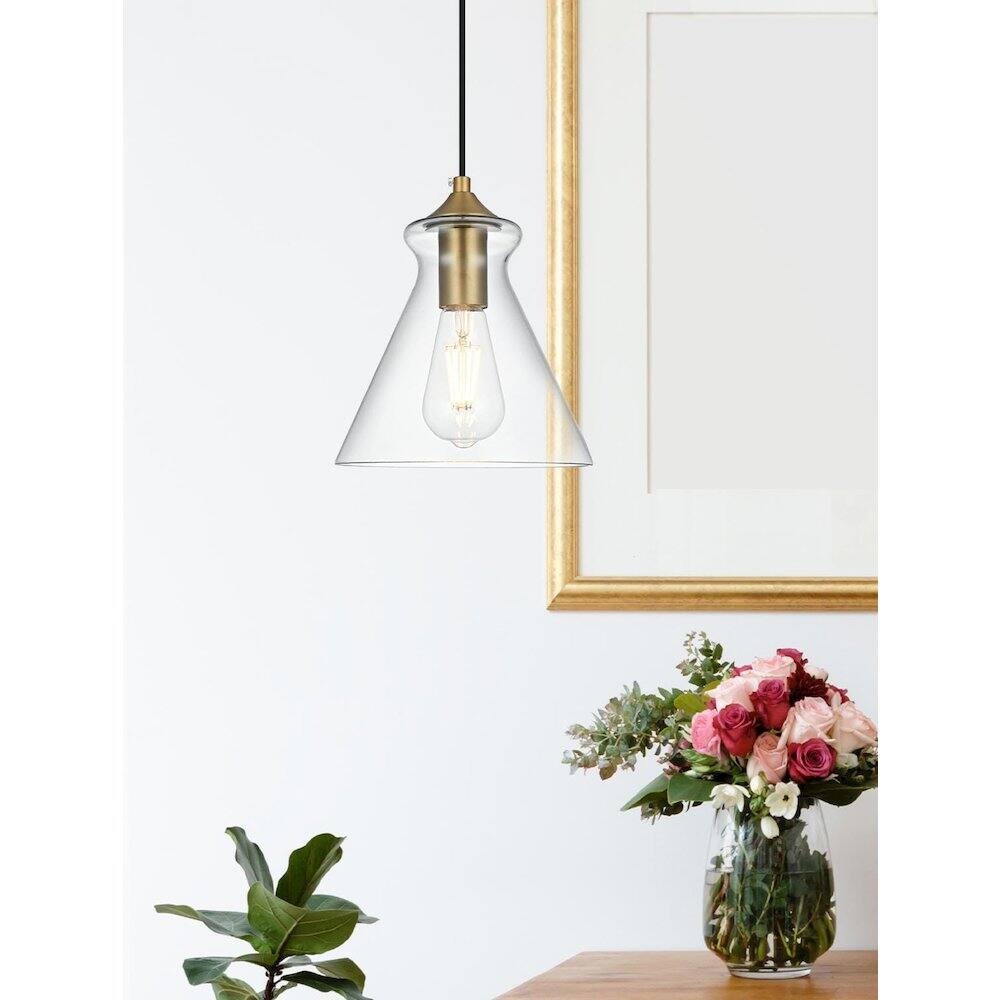 Alt View 6. Living District - Destry 8 Inch Pendant Clear Shade in Satin Gold - Satin Gold And Clear.