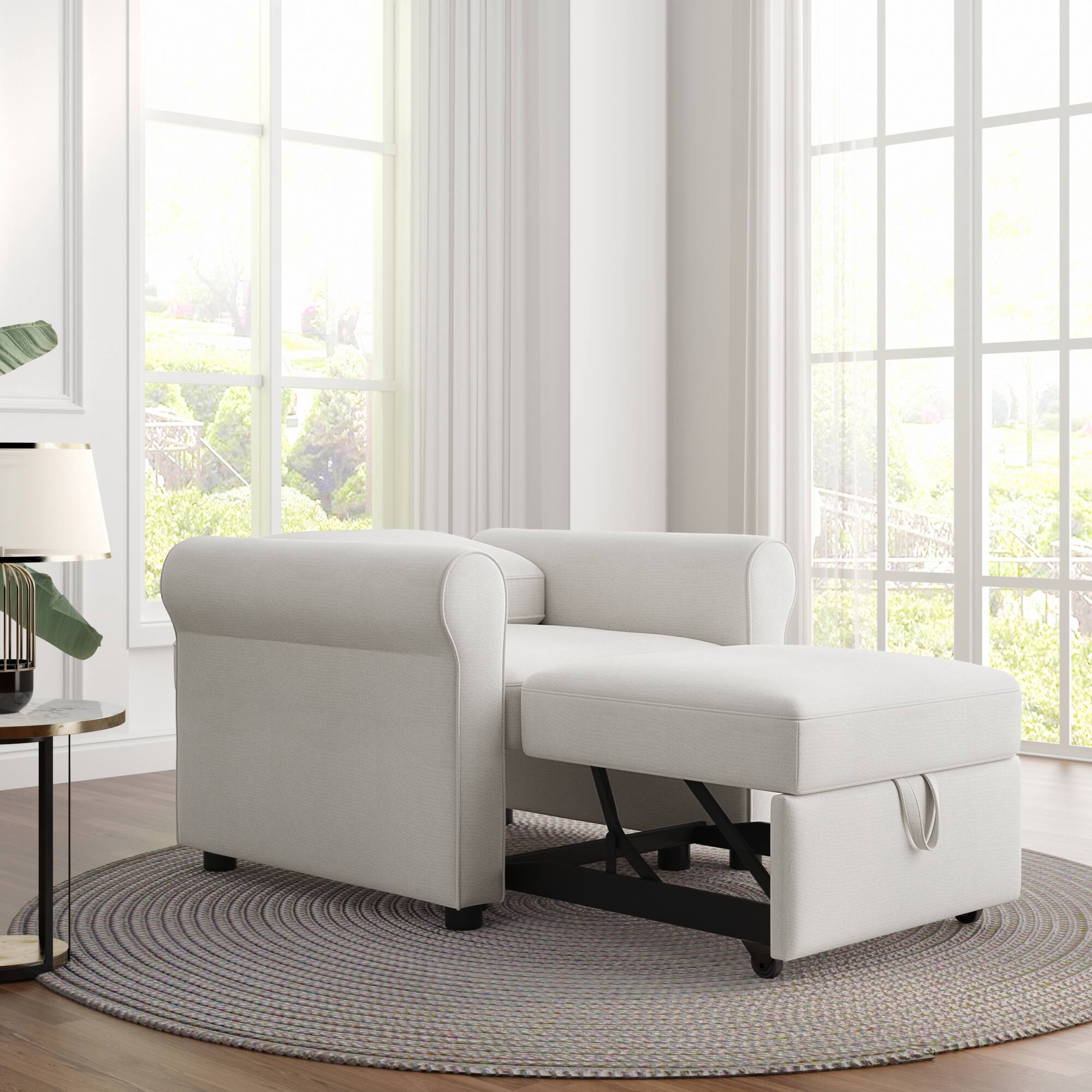 Back. APRILSOUL - Convertible Sleeper Chair Bed  Single Bed Modern Chair Bed Sleeper - Cream.