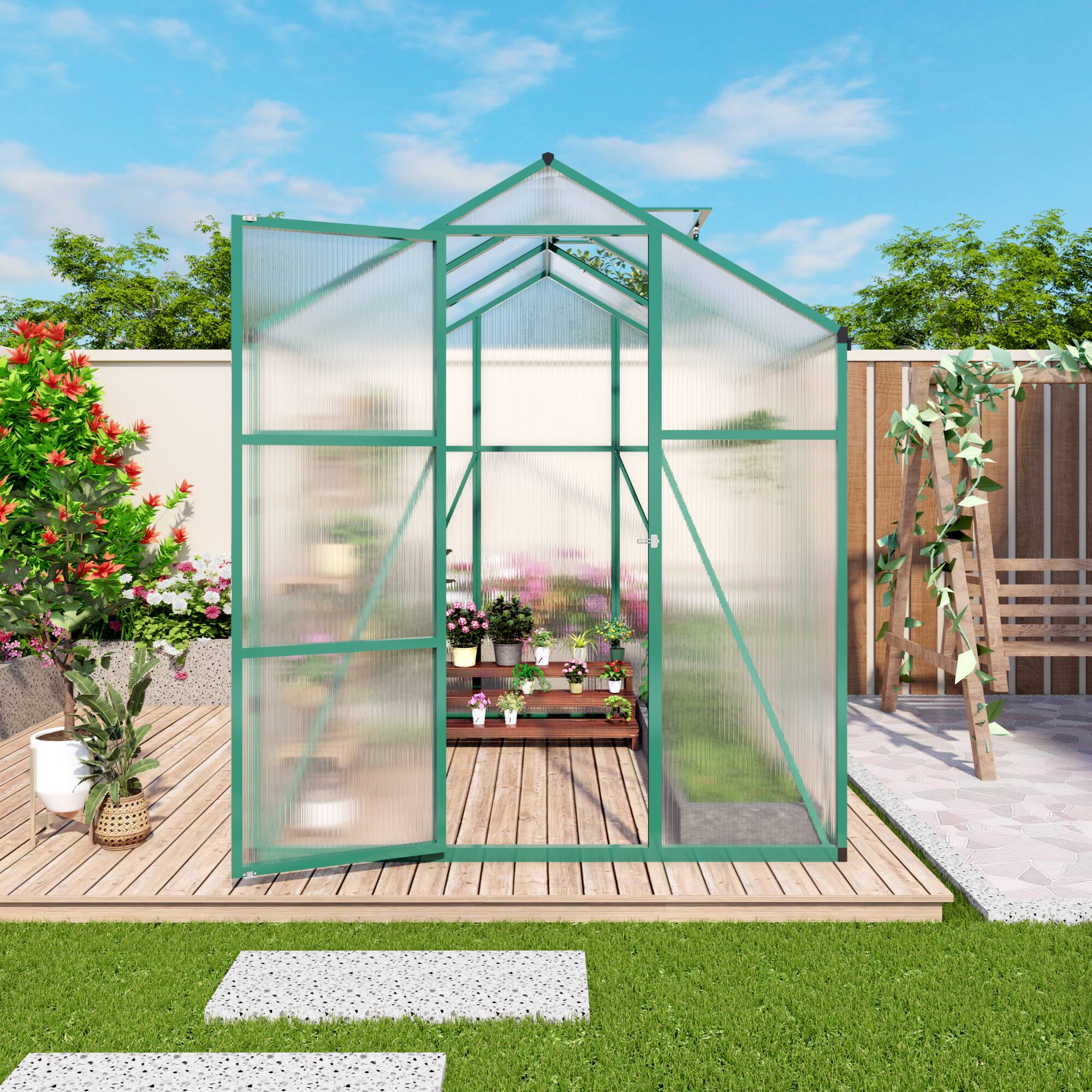 Angle. Mondawe - 6x6 FT Polycarbonate Greenhouse with Raised Base and Anchor Aluminum, Gain Height Windproof Aluminum - Green.