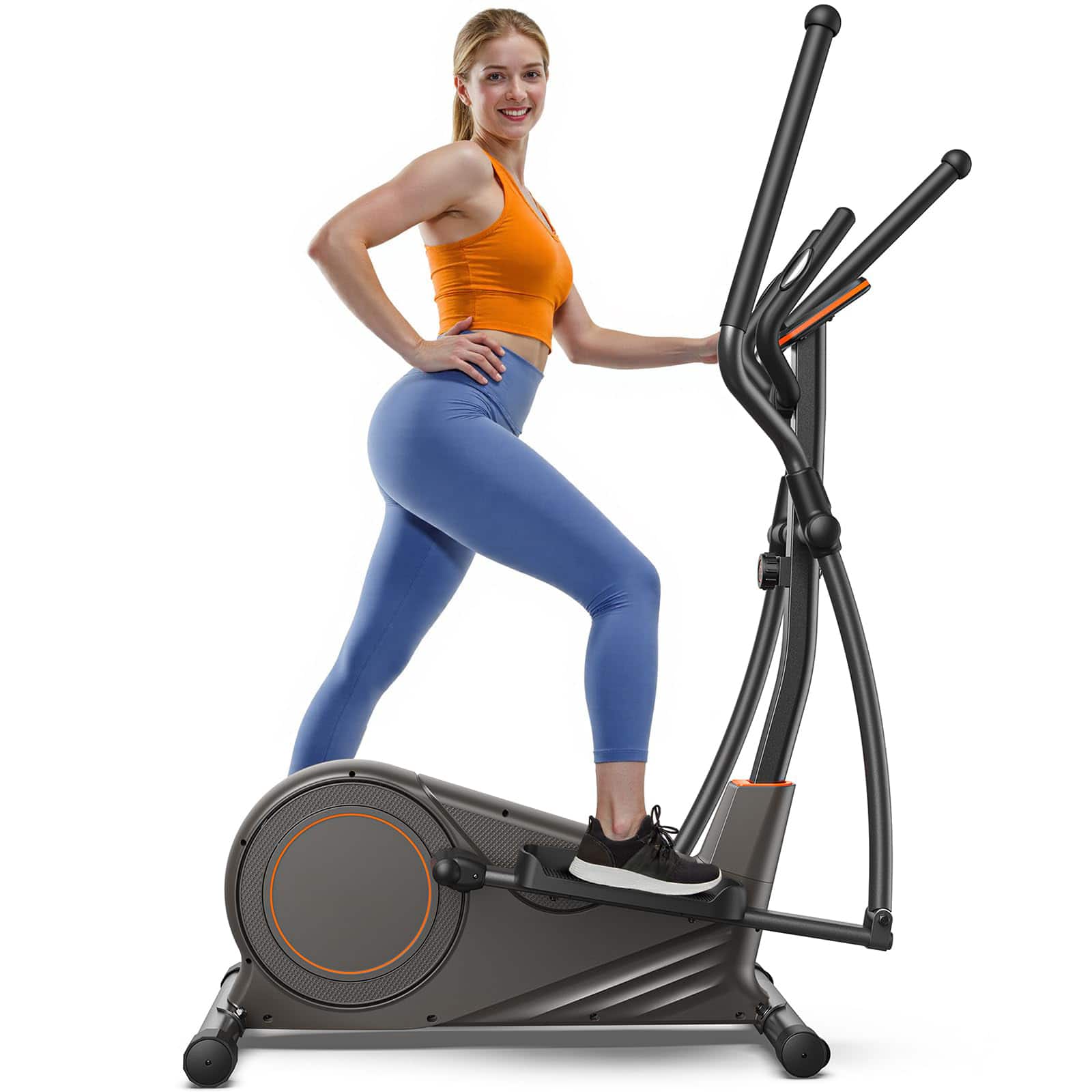 Front. GlowWise - Magnetic Elliptical Machine for Home - 16 Resistance Levels, 20IN Stride, 500LBS Capacity, Ultra-Quiet Cardio Trainer - Brown.