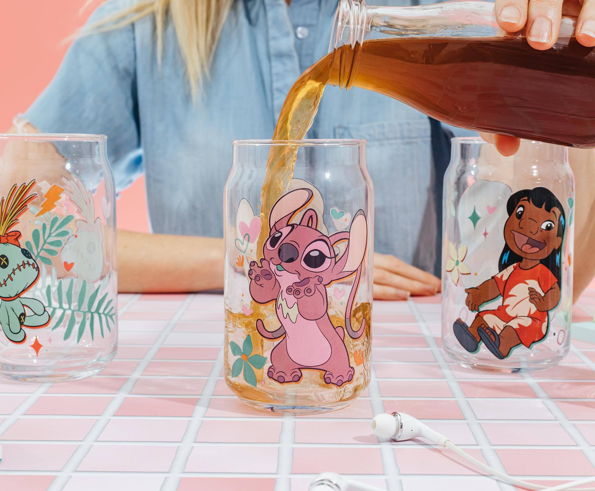 Alt View 2. Silver Buffalo - Disney Lilo & Stitch Characters 4-Piece Glass Can Set | Each Holds 16 Ounces - Multi-Colored.