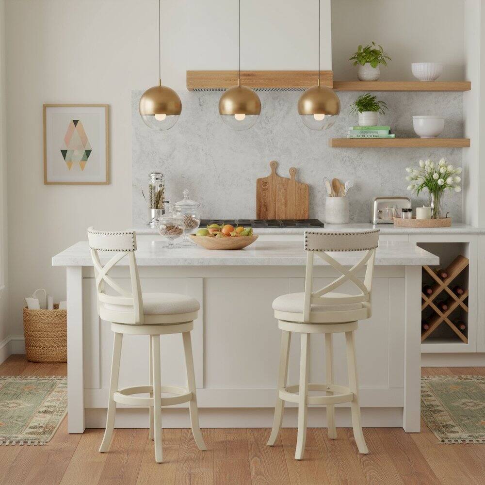 Alt View 2. FurniFact - White Solid Wood Swivel Bar Stools Set of 2 - White.