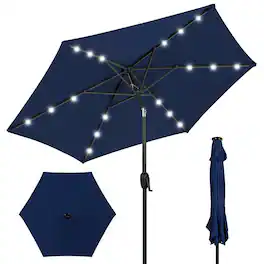 Best Choice Products - 7.5ft Outdoor Solar Patio Umbrella for Deck, Pool w/ Tilt, Crank, LED Lights - Navy Blue