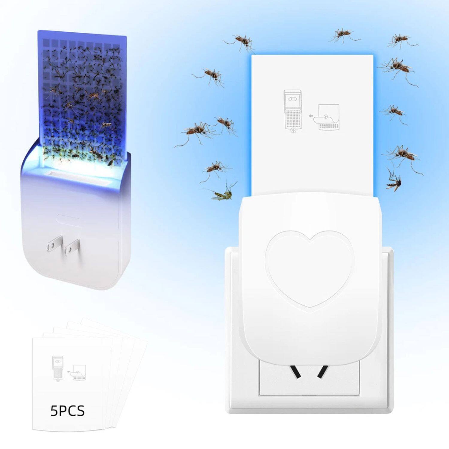 Angle. Stock Preferred - Flying Insect Trap with 5 Sticky Glue Boards – Indoor/Outdoor Bug Catcher for Mosquitoes, Flies & Gnats - White.