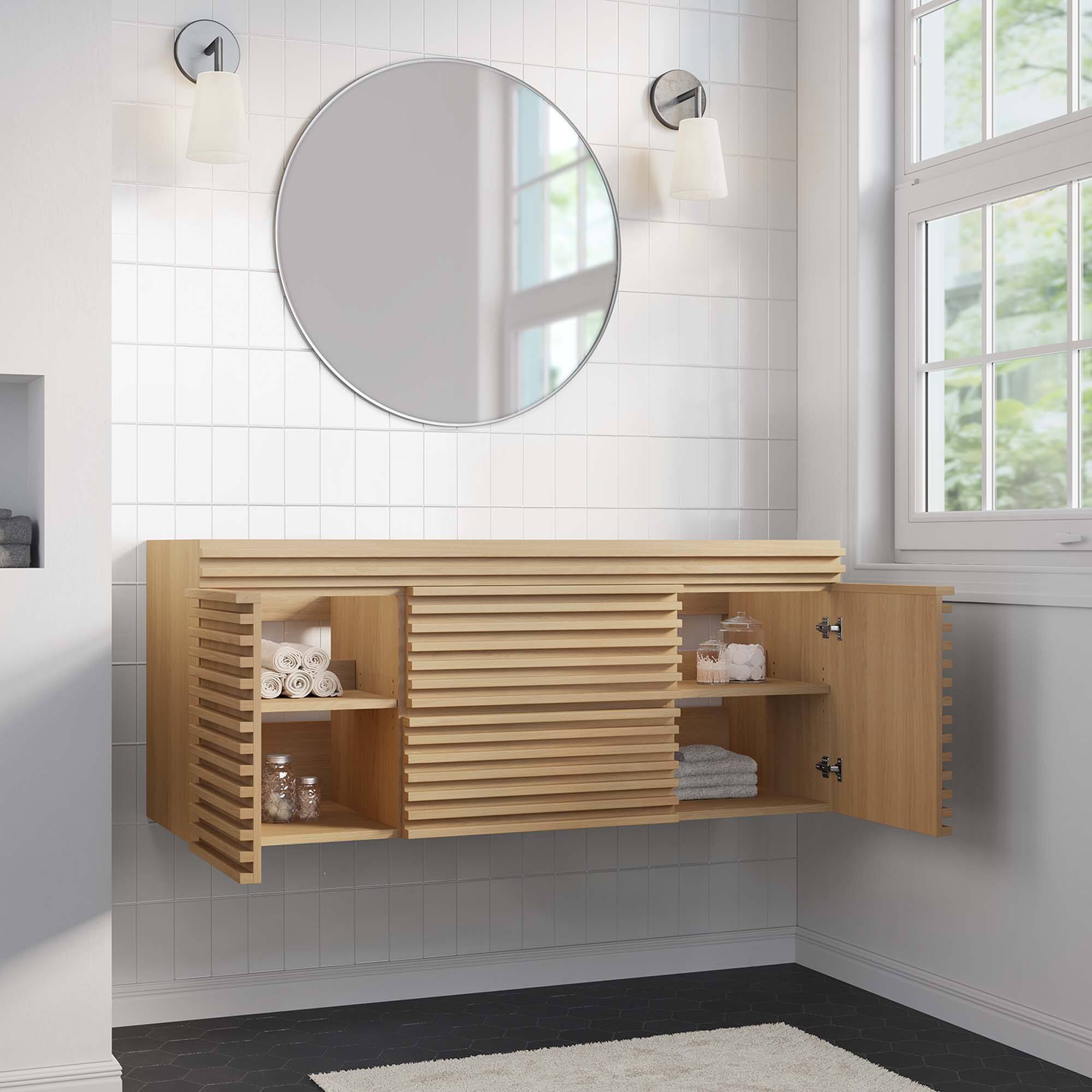 Back. Modway - Render 48" Wall-Mount Bathroom Cabinet Basin Not Included by Modway - Oak.