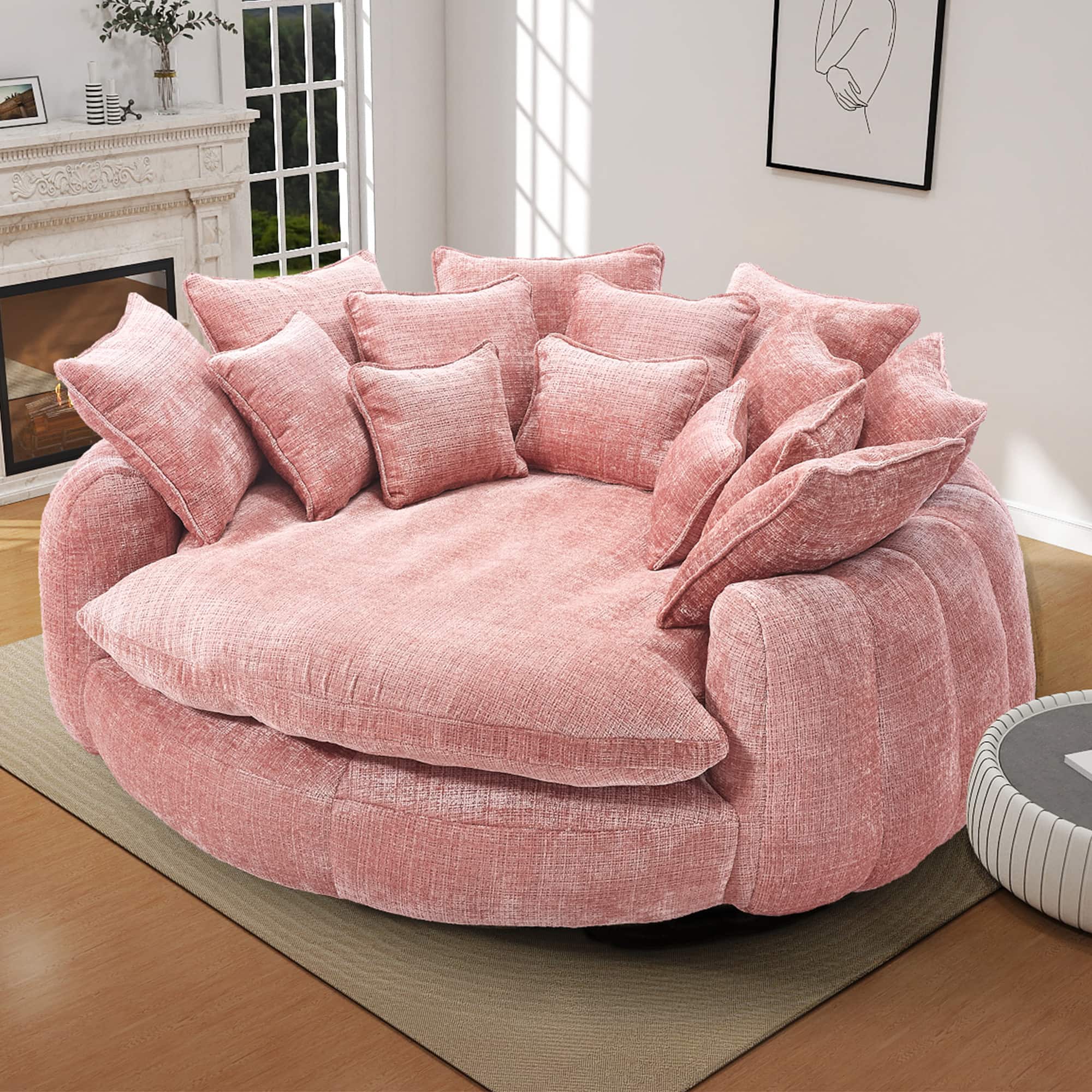 Aukfa - Double Loaf Sofa Bed - Oversized with Armrests, Large Padded High Back, Round Decorative Chair for Living Room/Bedroom - Pink