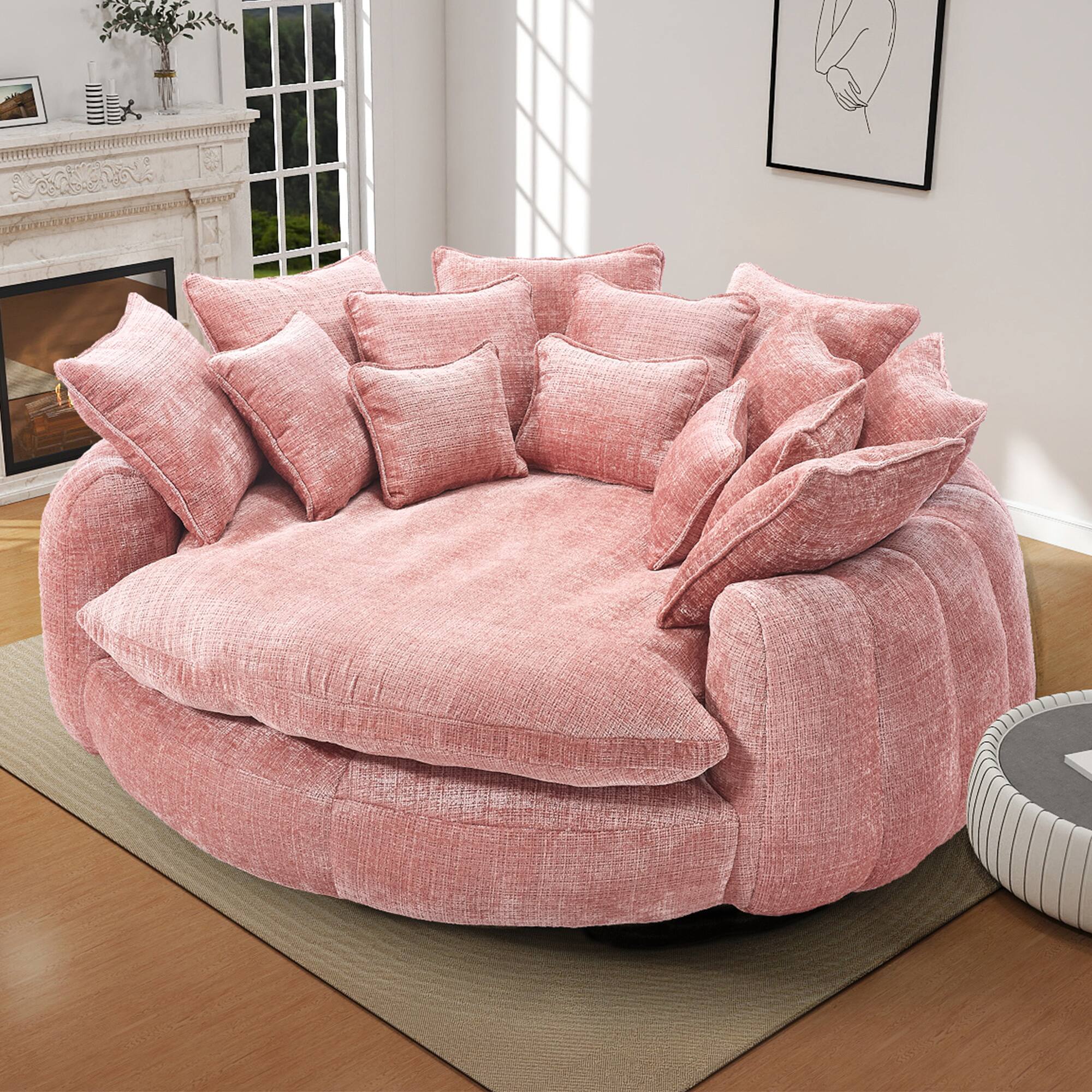 Front. Aukfa - Double Loaf Sofa Bed - Oversized with Armrests, Large Padded High Back, Round Decorative Chair for Living Room/Bedroom - Pink.