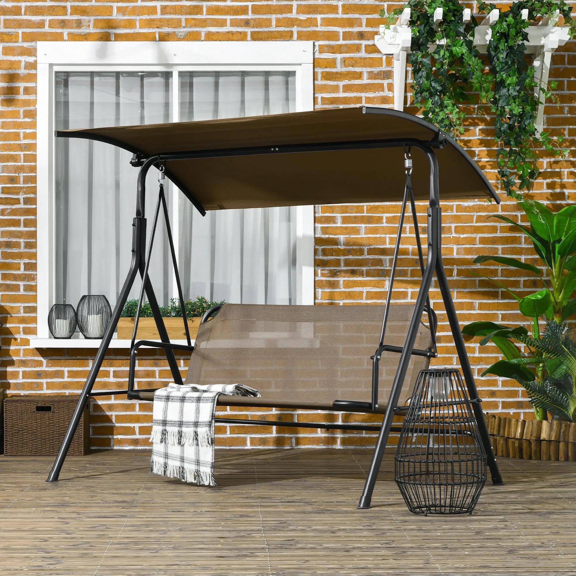 Alt View 6. Spaco - Spaco 3-Person Patio Swing with Stand, Adjustable Tilt Canopy, Cozy Bench - Brown.