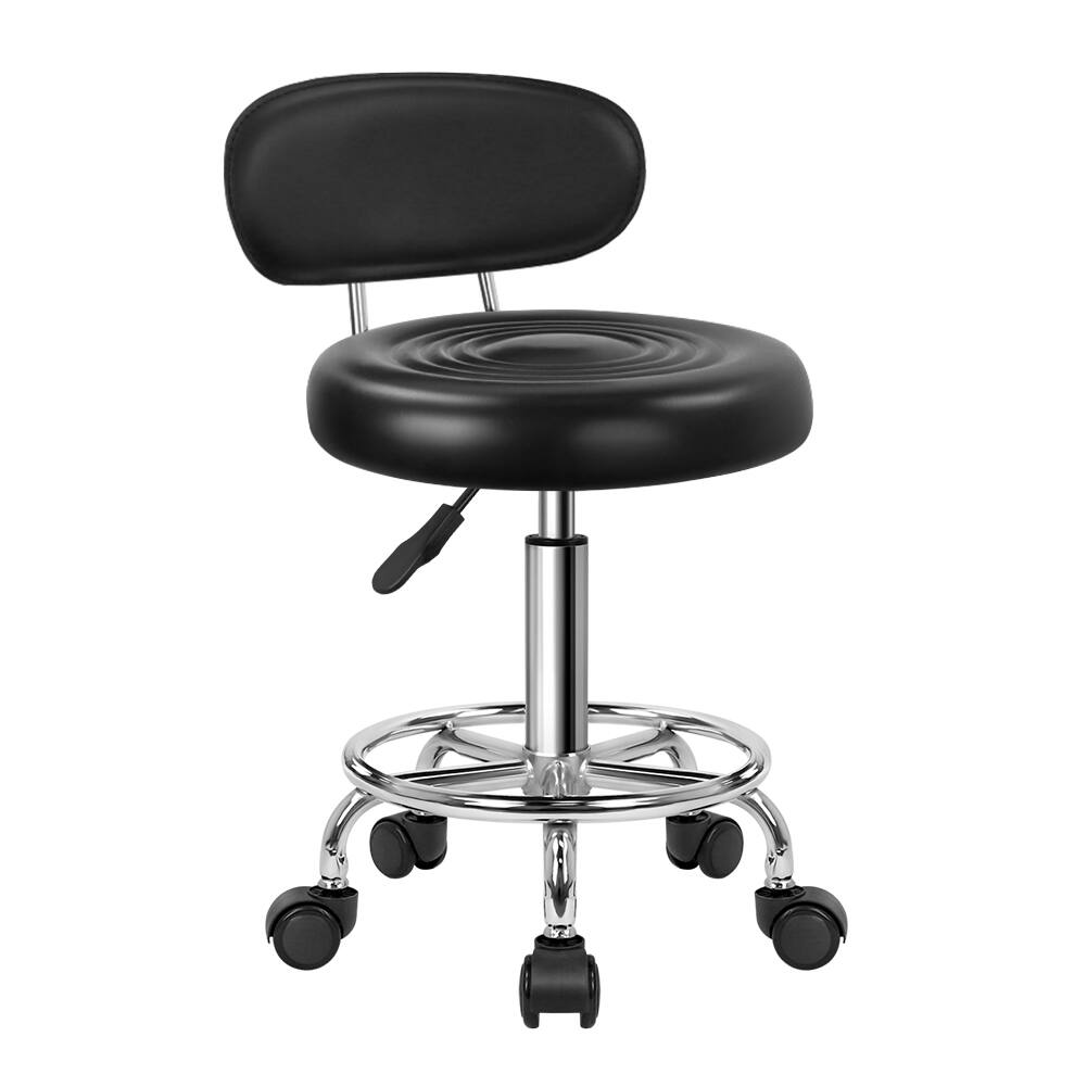 Front. KKTONER - KKTONER PU Leather Modern Rolling Stool with Low Back Height Adjustable Work Salon Swivel Chair with Footrest (Black) - Black.