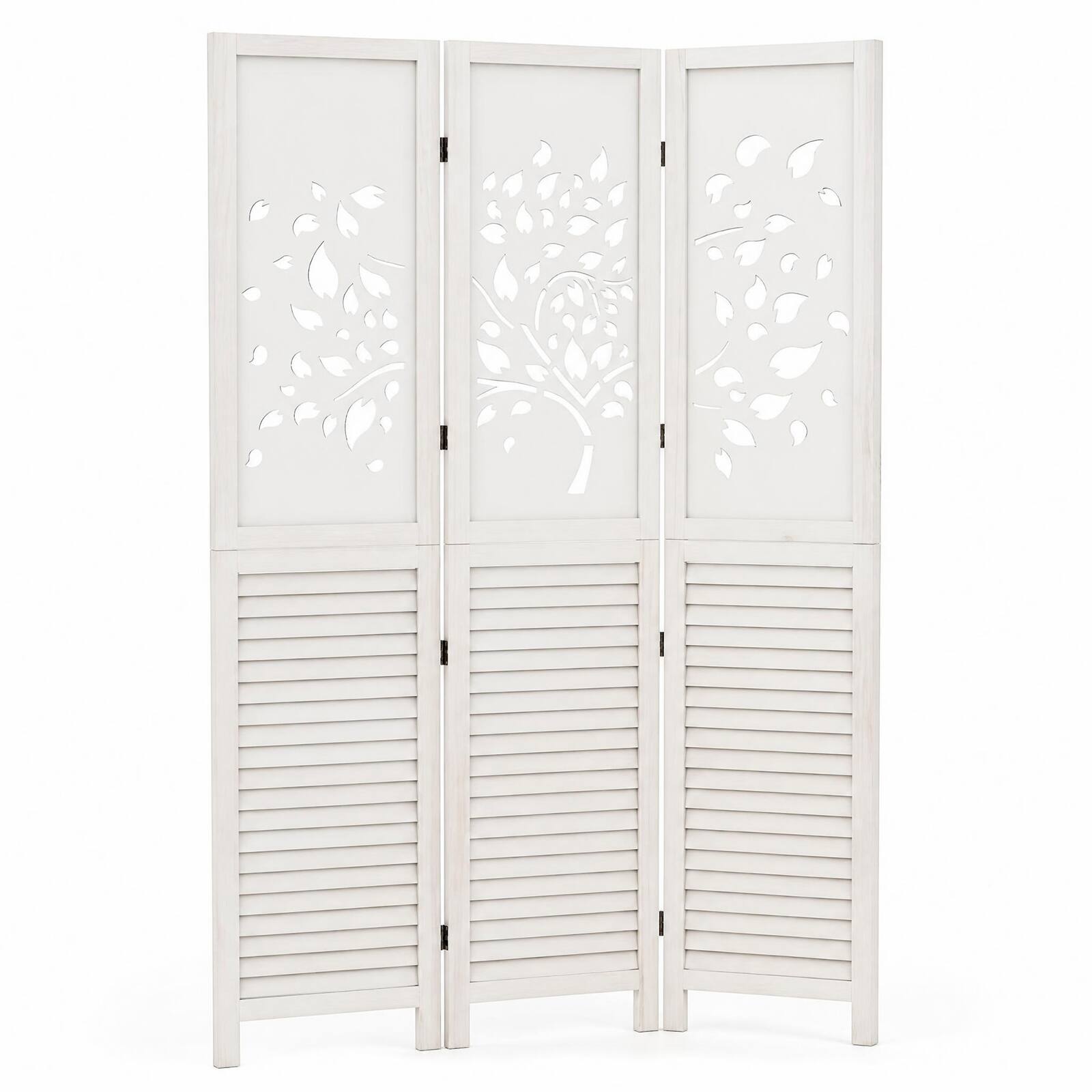 Alt View 9. Costway - Costway 67" Folding Room Divider, 3 Panel Wooden Privacy Screen with Tree & Leaves Cutout - White.