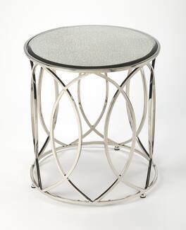 Butler Specialty - Desiree 18 in. W Round Antique Mirror and Metal End Table - Silver